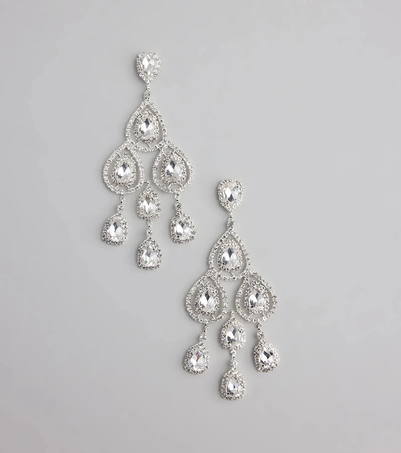 Luxe Vibe Teardrop Rhinestone Chandelier Earrings