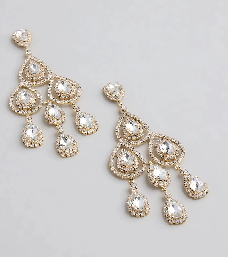 Luxe Vibe Teardrop Rhinestone Chandelier Earrings