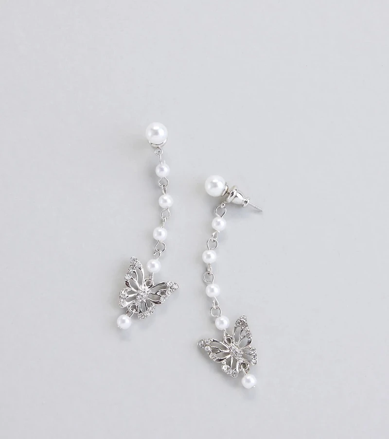Heart Flutter Butterfly Faux Pearl Earrings
