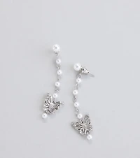 Heart Flutter Butterfly Faux Pearl Earrings