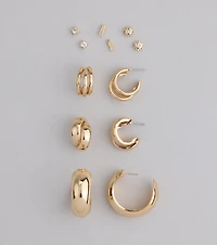 Six-Pack Rhinestone Studs And Hoop Earrings Set