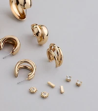 Six-Pack Rhinestone Studs And Hoop Earrings Set