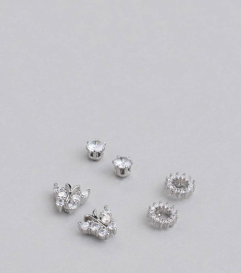 Flying High Cubic Zirconia Three Pack Stud Earrings