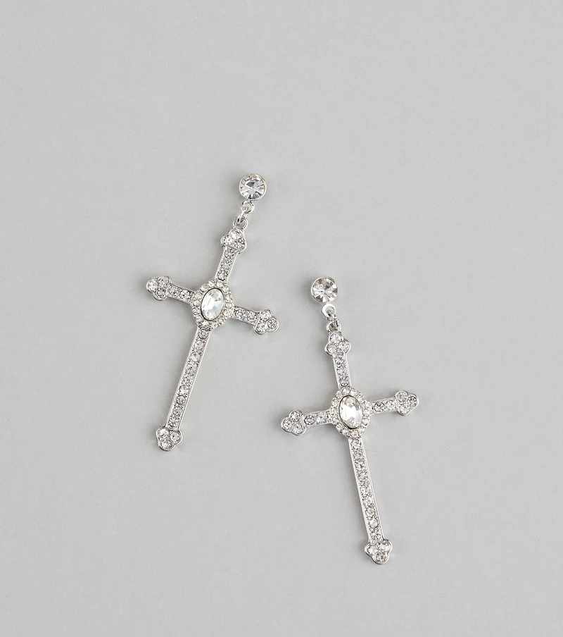Chic Factor Rhinestone Cross Earrings