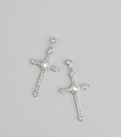 Chic Factor Rhinestone Cross Earrings