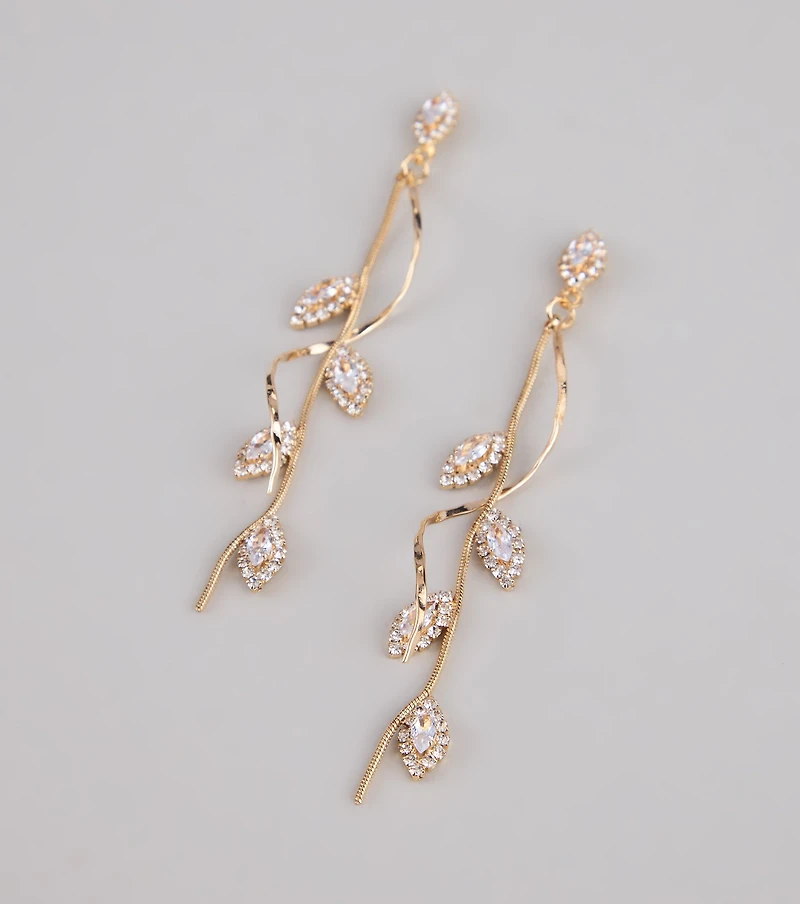 Elegant Nature Rhinestone Leaf Twist Earrings