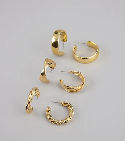 Triple The Fun Hoop Earrings Set