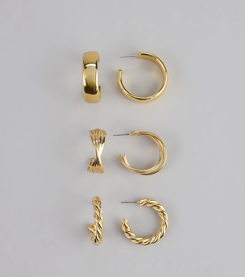 Triple The Fun Hoop Earrings Set