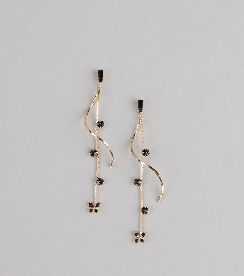 Spirals And Sparkle Butterfly Linear Earrings