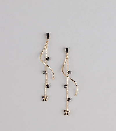 Spirals And Sparkle Butterfly Linear Earrings