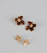 Double Bloom Floral Earrings Set