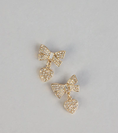 Darling Shine Bow Heart Earrings