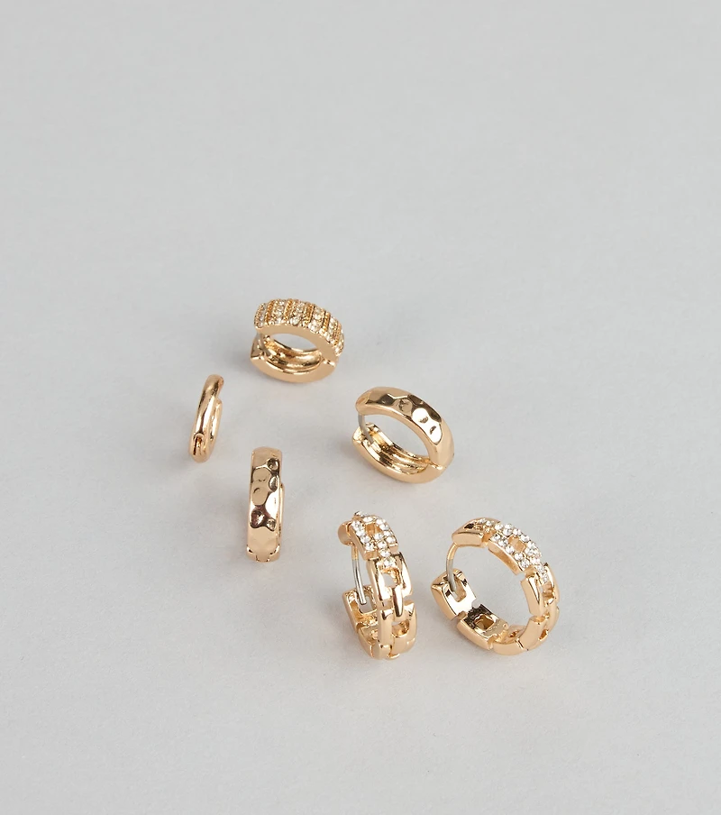 Glow Up Rhinestone Hoop Earrings Set