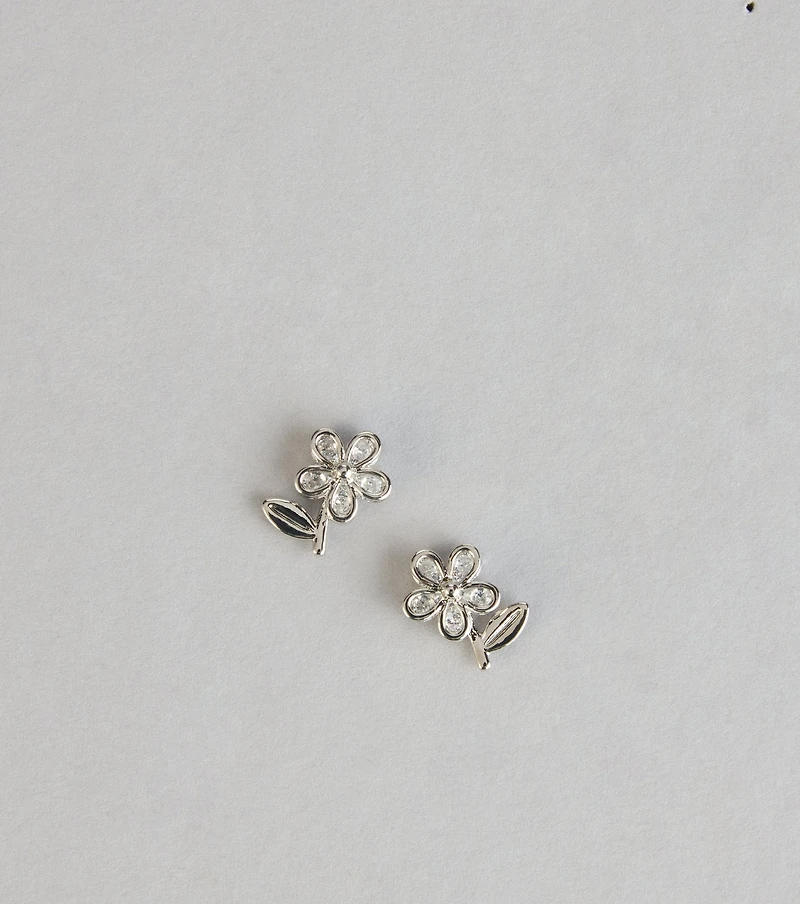 Sweet Bloom Cubic Zirconia Flower Stud Earrings