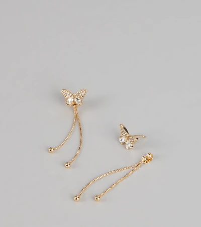 Flutter Effect Rhinestone Linear Butterfly Earrings