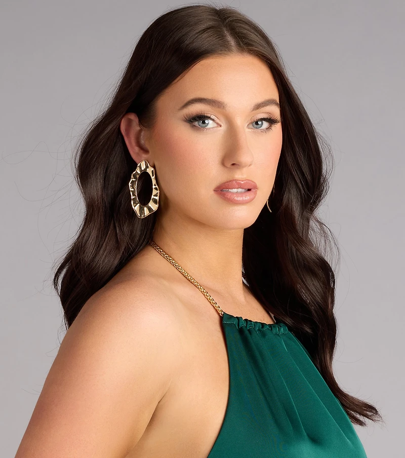 After Hours Shine Textured Oval Statement Earrings