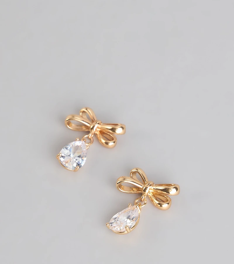 Extra Sweet Rhinestone Bow Drop Earrings