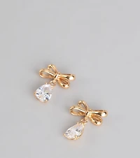 Extra Sweet Rhinestone Bow Drop Earrings