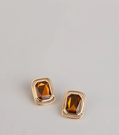 Bold Detail Statement Stone Stud Earrings
