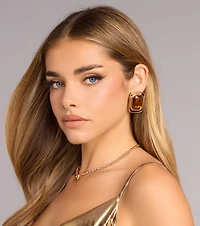 Bold Detail Statement Stone Stud Earrings