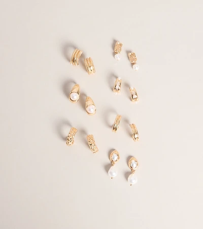 Chic Stack Pearl Seven-Pack Earrings Set