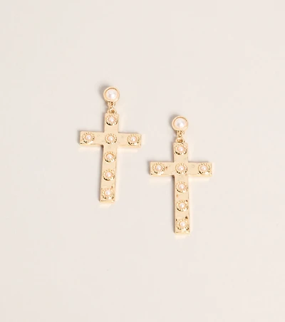 Vintage Vibe Pearl Cross Earrings