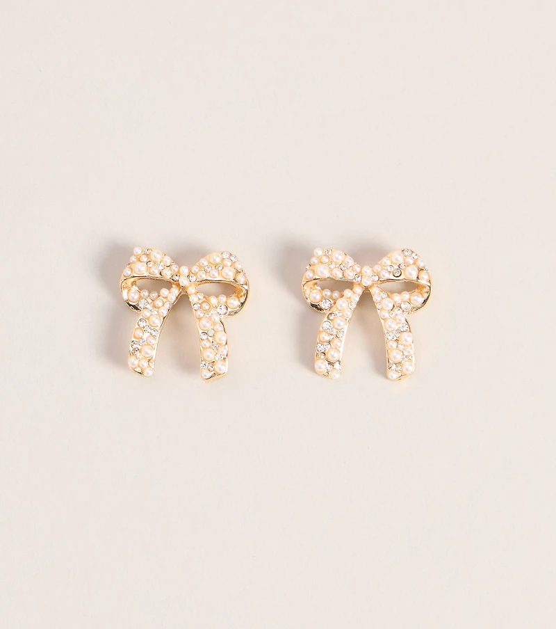 Tied Up In Pearl Bow Stud Earrings