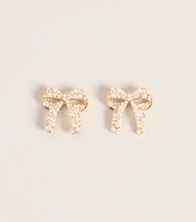 Tied Up In Pearl Bow Stud Earrings
