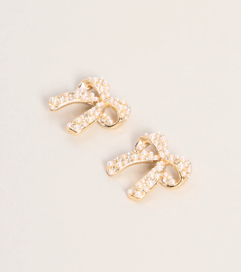 Tied Up In Pearl Bow Stud Earrings