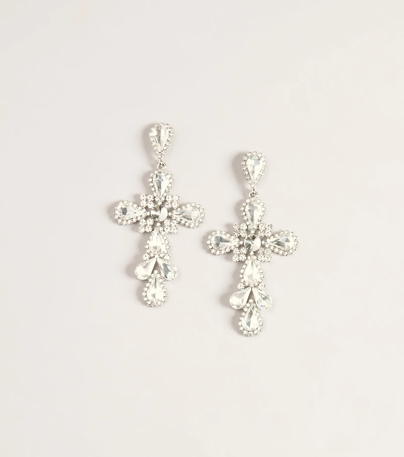 Cross My Heart Rhinestone Statement Drop Earrings