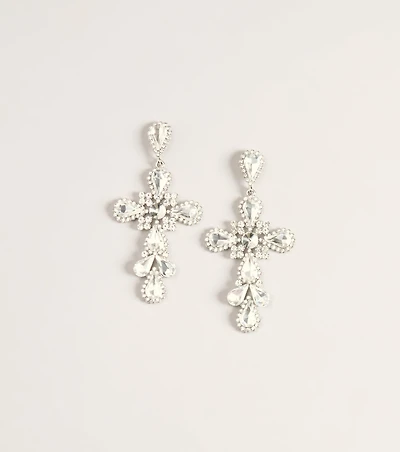 Cross My Heart Rhinestone Statement Drop Earrings