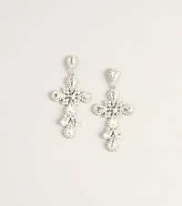 Cross My Heart Rhinestone Statement Drop Earrings