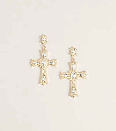 Cross My Mind Rhinestone Statement Earrings