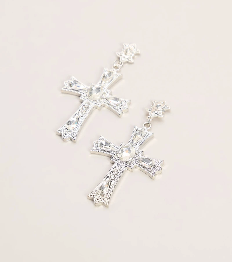 Cross My Mind Rhinestone Statement Earrings
