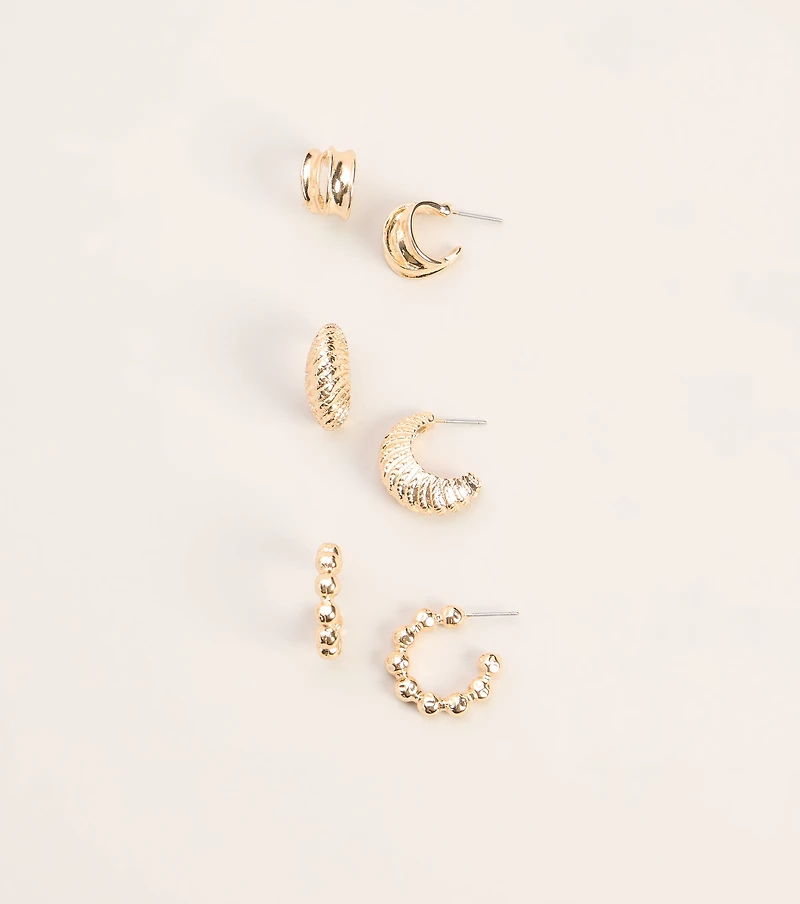 Triple Take Textured Hoop Earring Pack