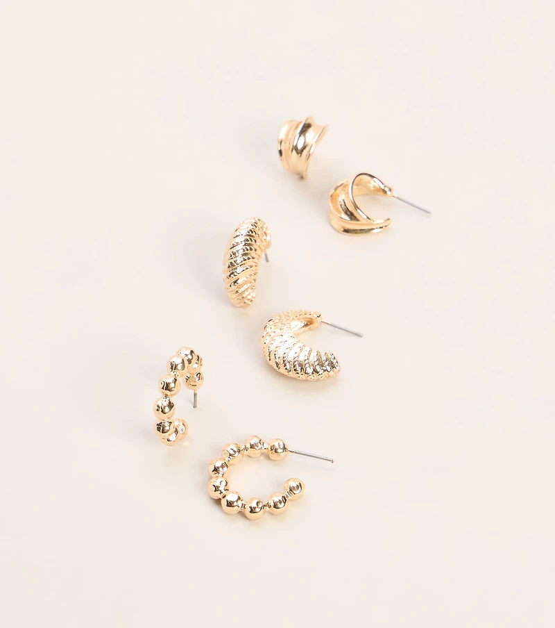 Triple Take Textured Hoop Earring Pack