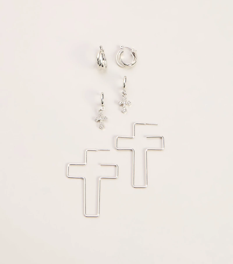 Cross Check Huggie Earring Three Pack
