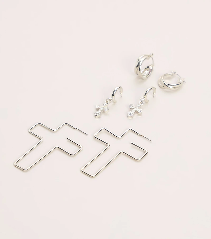 Cross Check Huggie Earring Three Pack