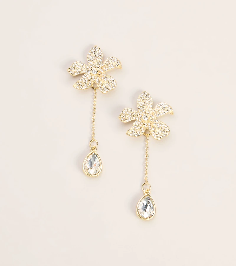 Petal To The Metal Rhinestone Drop Earrings