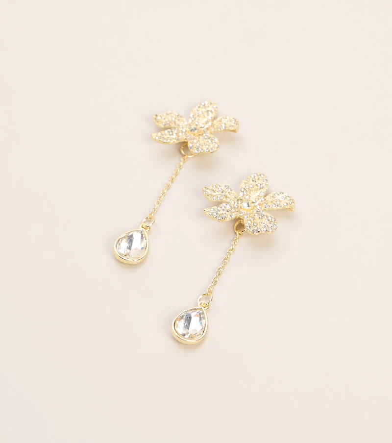 Petal To The Metal Rhinestone Drop Earrings