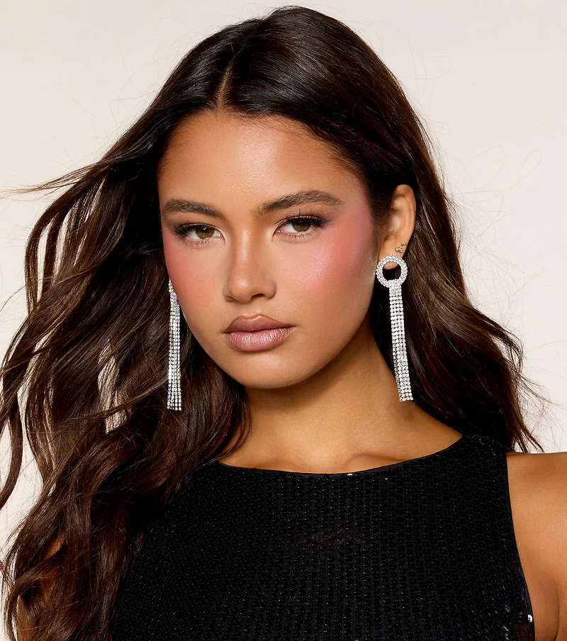 Fringe Benefits Rhinestone Earrings