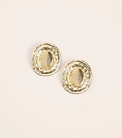 Golden Hour Hammered Oval Statement Earrings