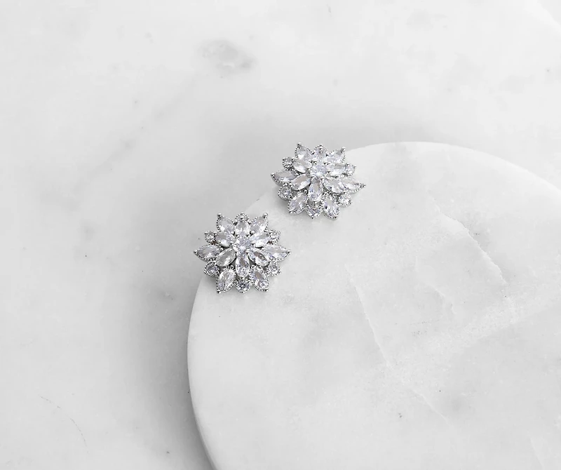 Cubic Zirconia Floral Stud Earrings