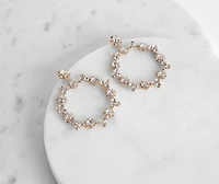 Floral Rhinestone Hoop Earrings
