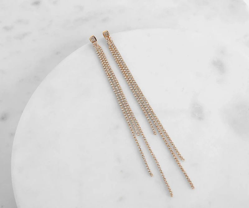 Born To Be Glam Rhinestone Fringe Earrings