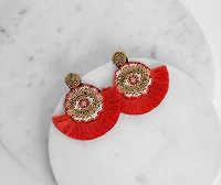 Take Me On Vacay Beaded Fan Tassel Earrings