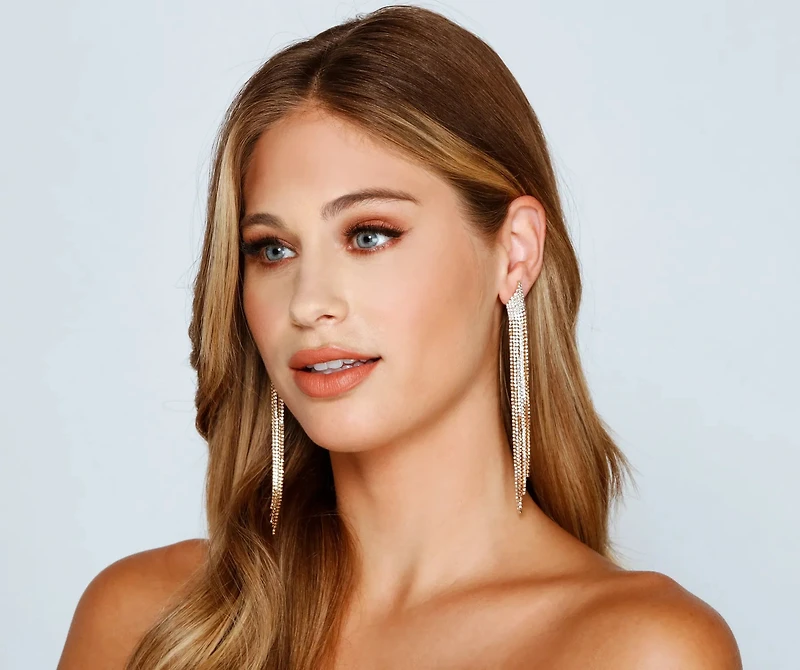 Just A Lil' Rhinestone Fringe Earrings