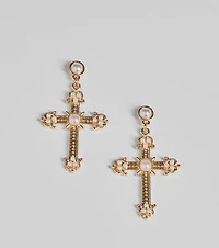 Blessed All Day Faux Pearl Cross Earrings
