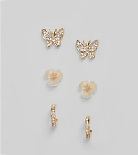 Social Butterfly Flower Hoop Earrings Set