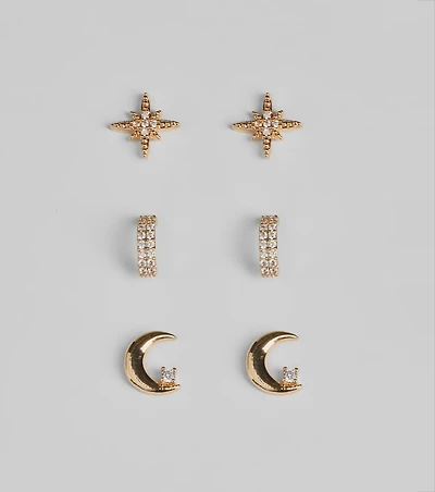 Celestial Glam Three-Pack Stud Earrings Set